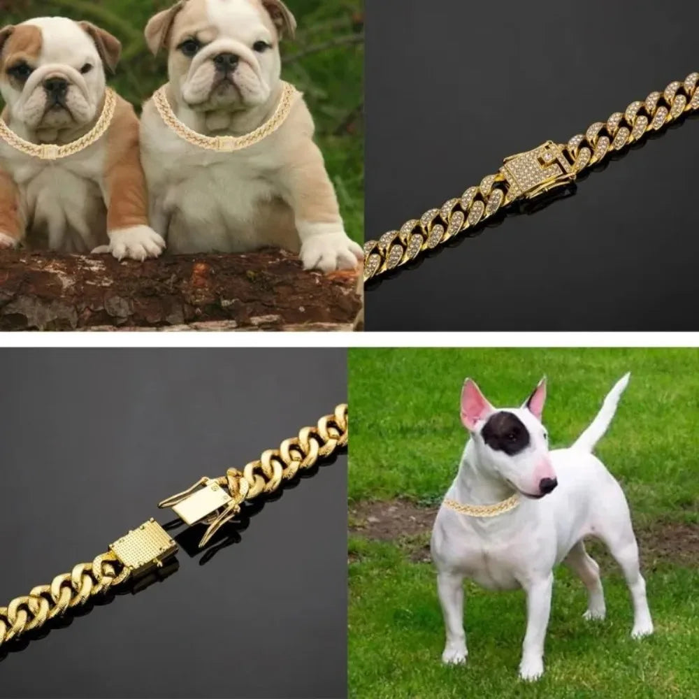 Stainless Steel Cuban Chain Dog Collar Adjustable Buckle