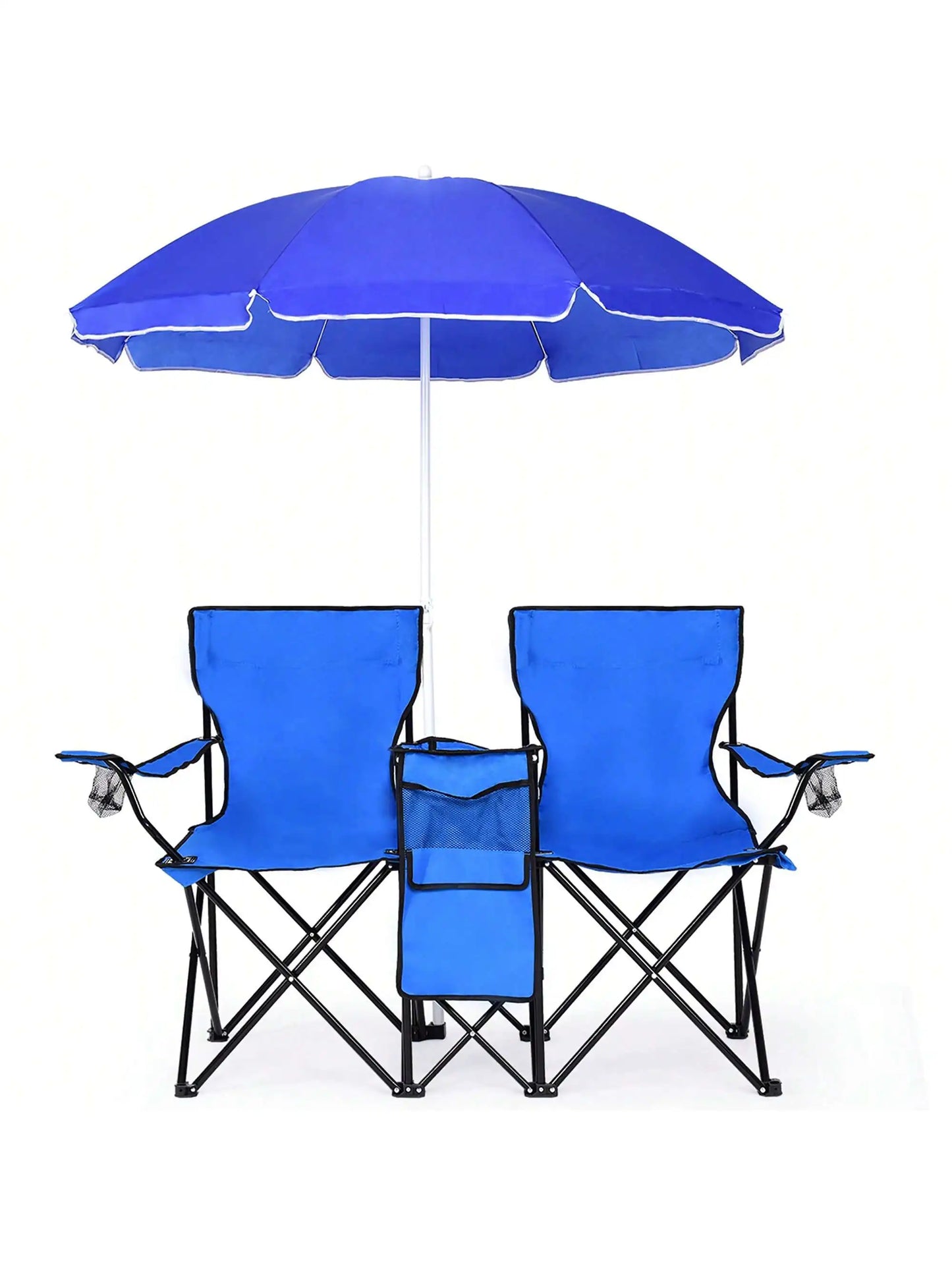 Folding Picnic Double Chair With Umbrella Table Cooler