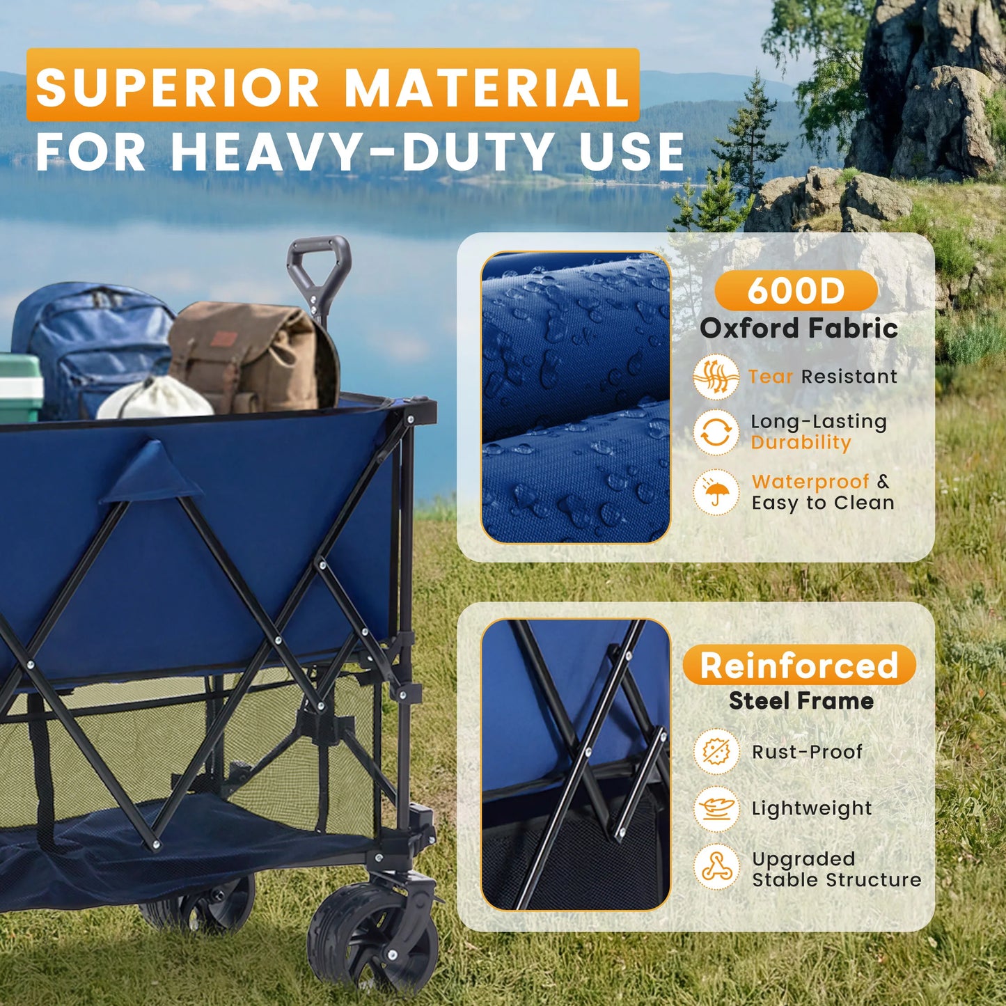 JHK Outdoor Double Decker Wagons Cart Large Capacity Collapsible