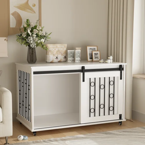 Indoor Dog Crate End Table Kennel With Sliding Barn Door