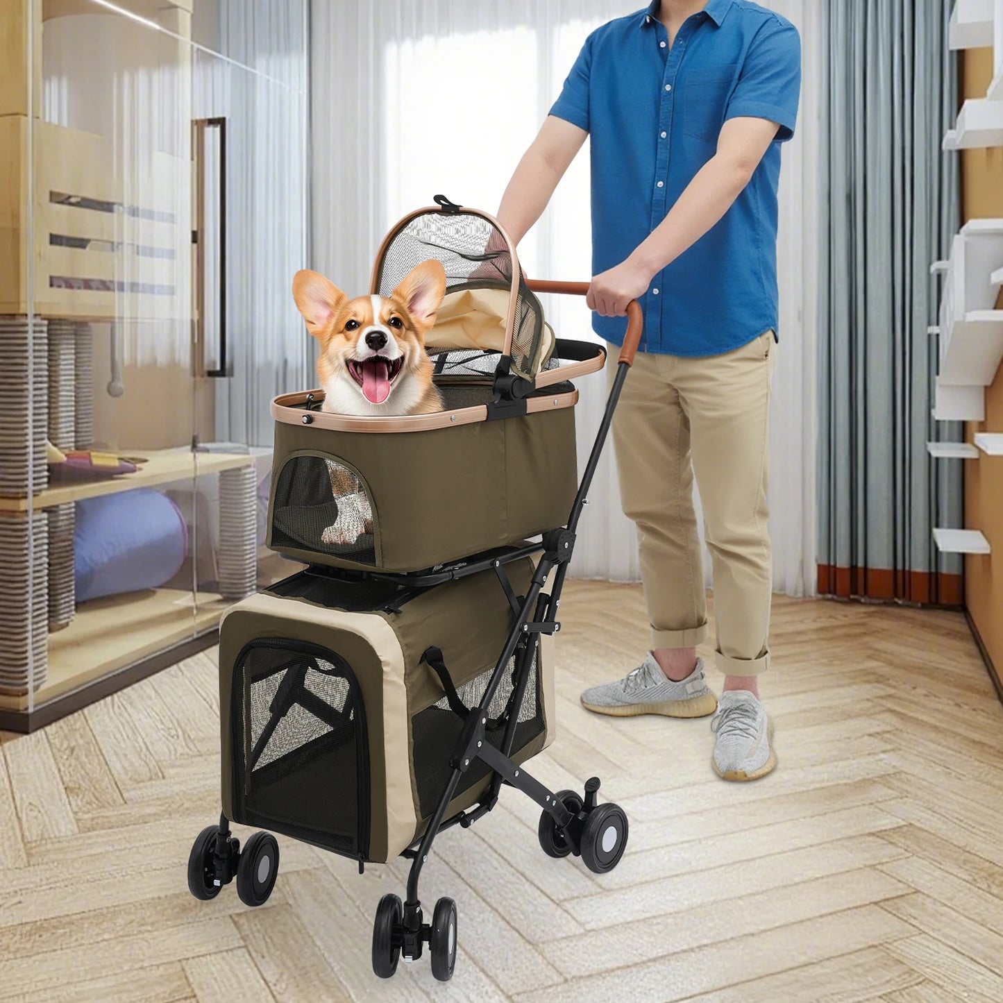 Bymaocar Foldable Pet Stroller Heavy Duty Portable Travel Sunshade Locks