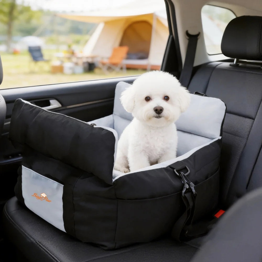 Portable Dog Car Seat Pet Dog Booster Seat Puppy Travel Carrier Bed with Safety Belt Storage Pocket Removable Washable Cover