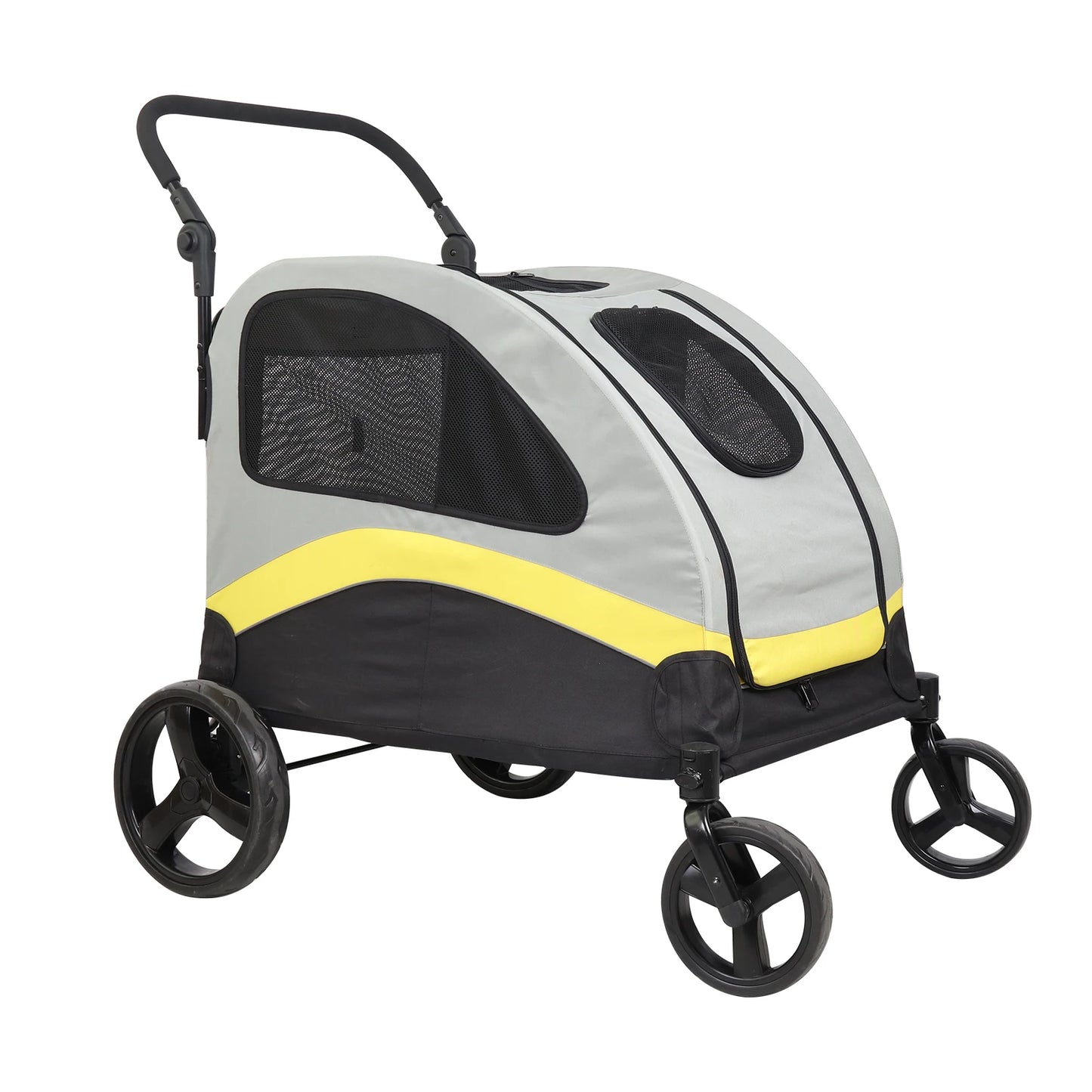 Dog Stroller For Two With Zipper Divider And Folding Wheels