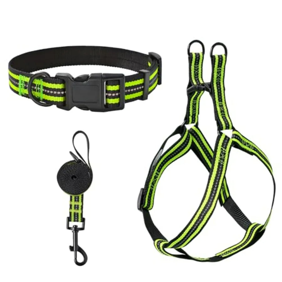 Night Nylon Double Adjustable Puppy Harness Collar Leash Set