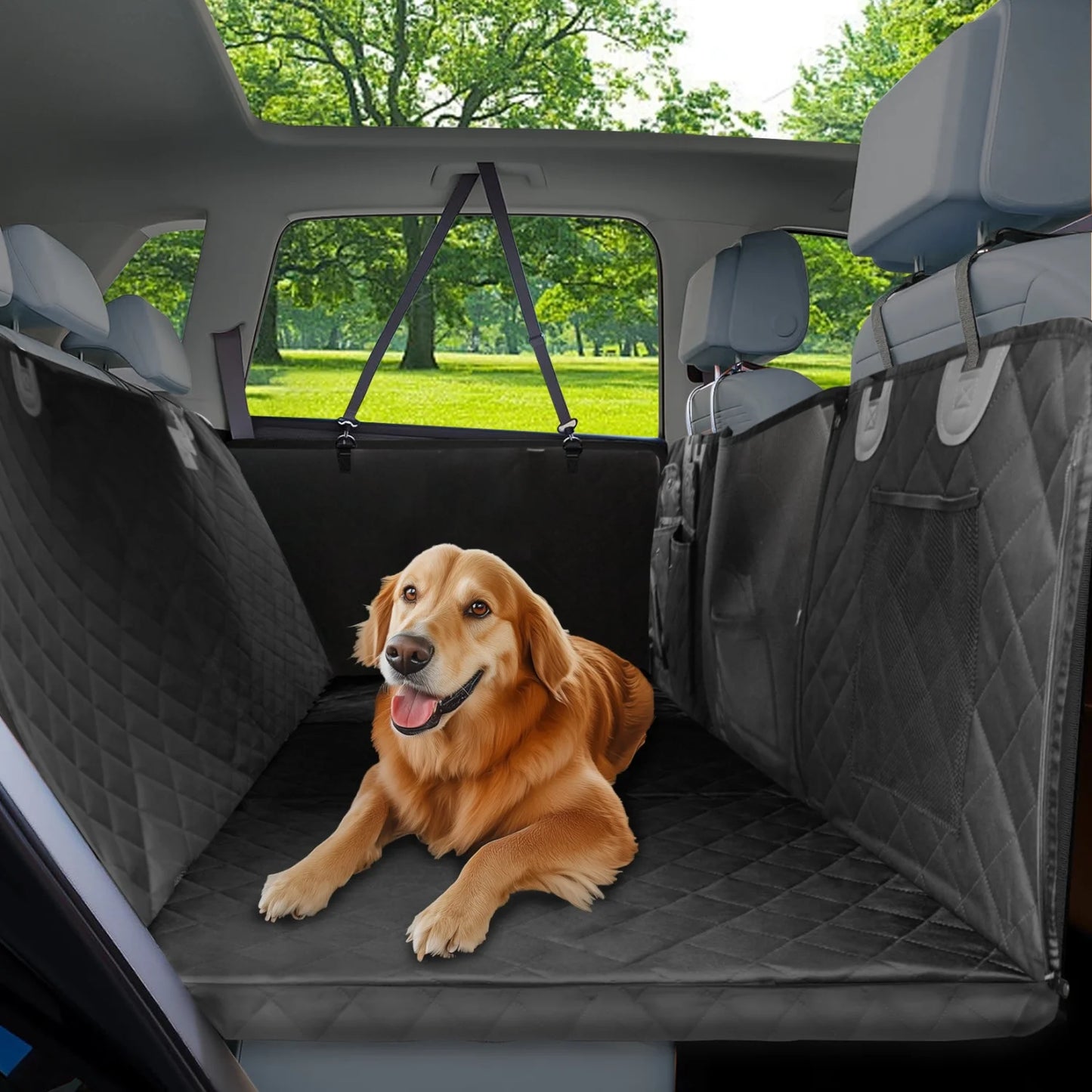BINGOPAW Dog Car Seat Cover Back Seat Extender Pockets Waterproof