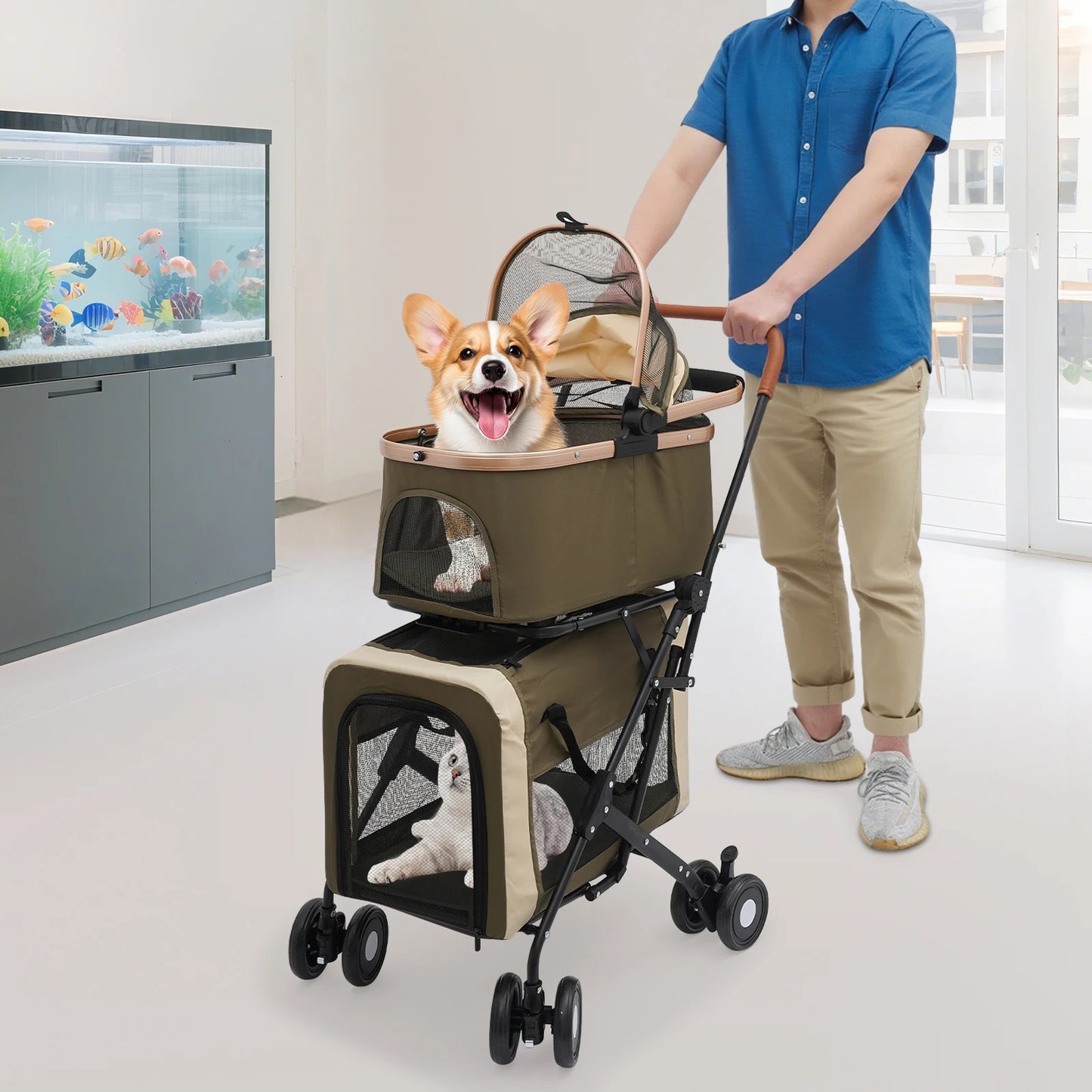 Bymaocar Foldable Pet Stroller Heavy Duty Portable Travel Sunshade Locks