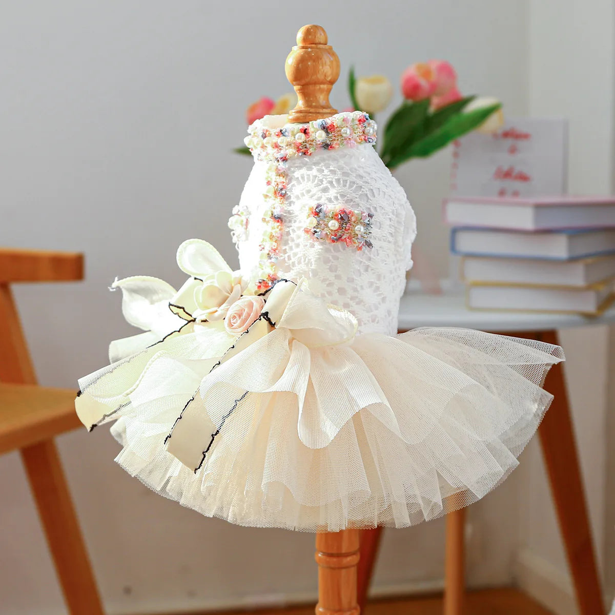 Dog Tutu Dress With 3D Flower Knot Bow For Celebration