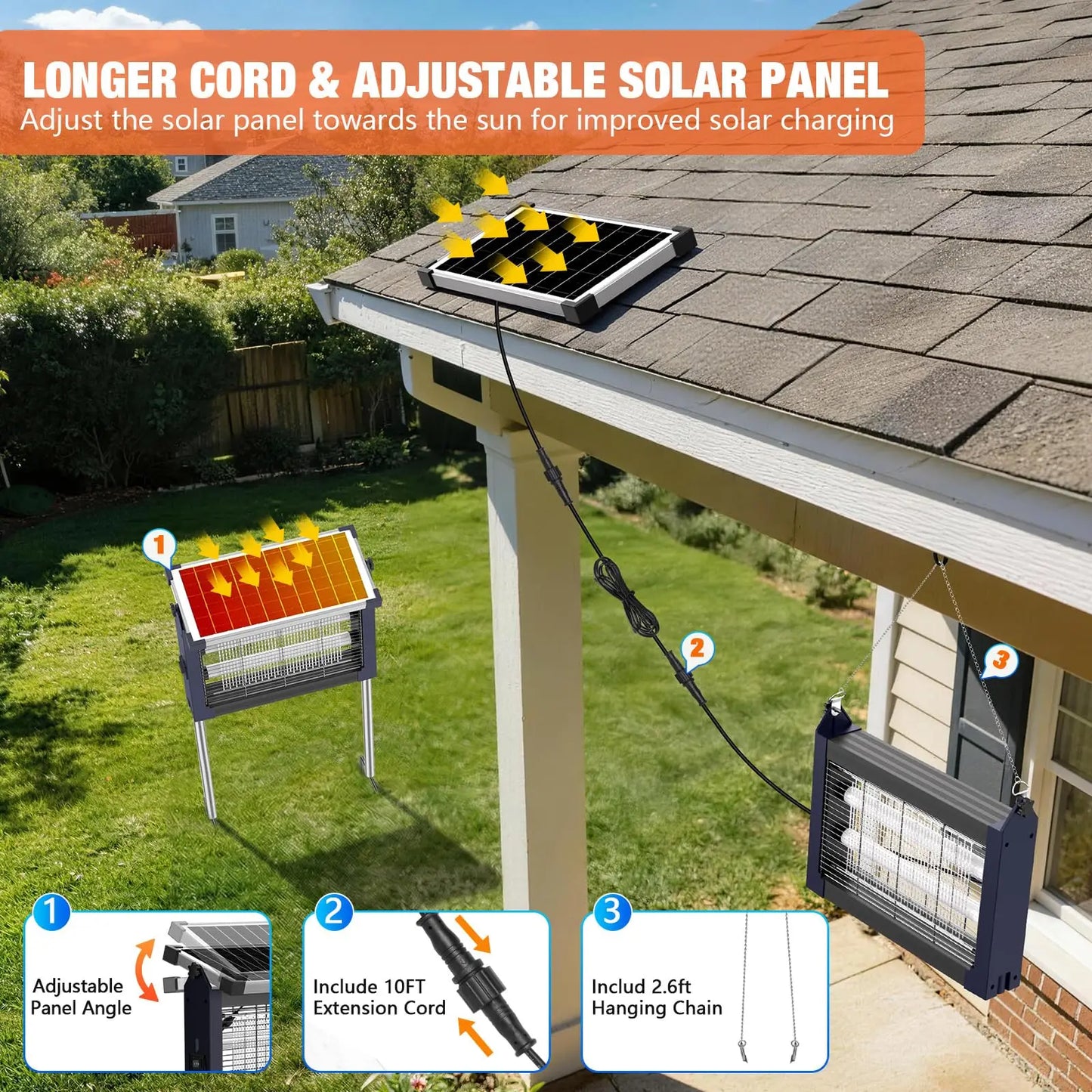 Solar Bug Zapper 4500V Outdoor Mosquito Zapper Waterproof Garden