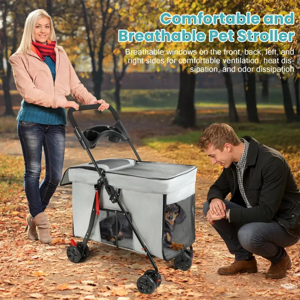 Foldable Dog Stroller With 360 Degree Wheels Five Ventilation Windows