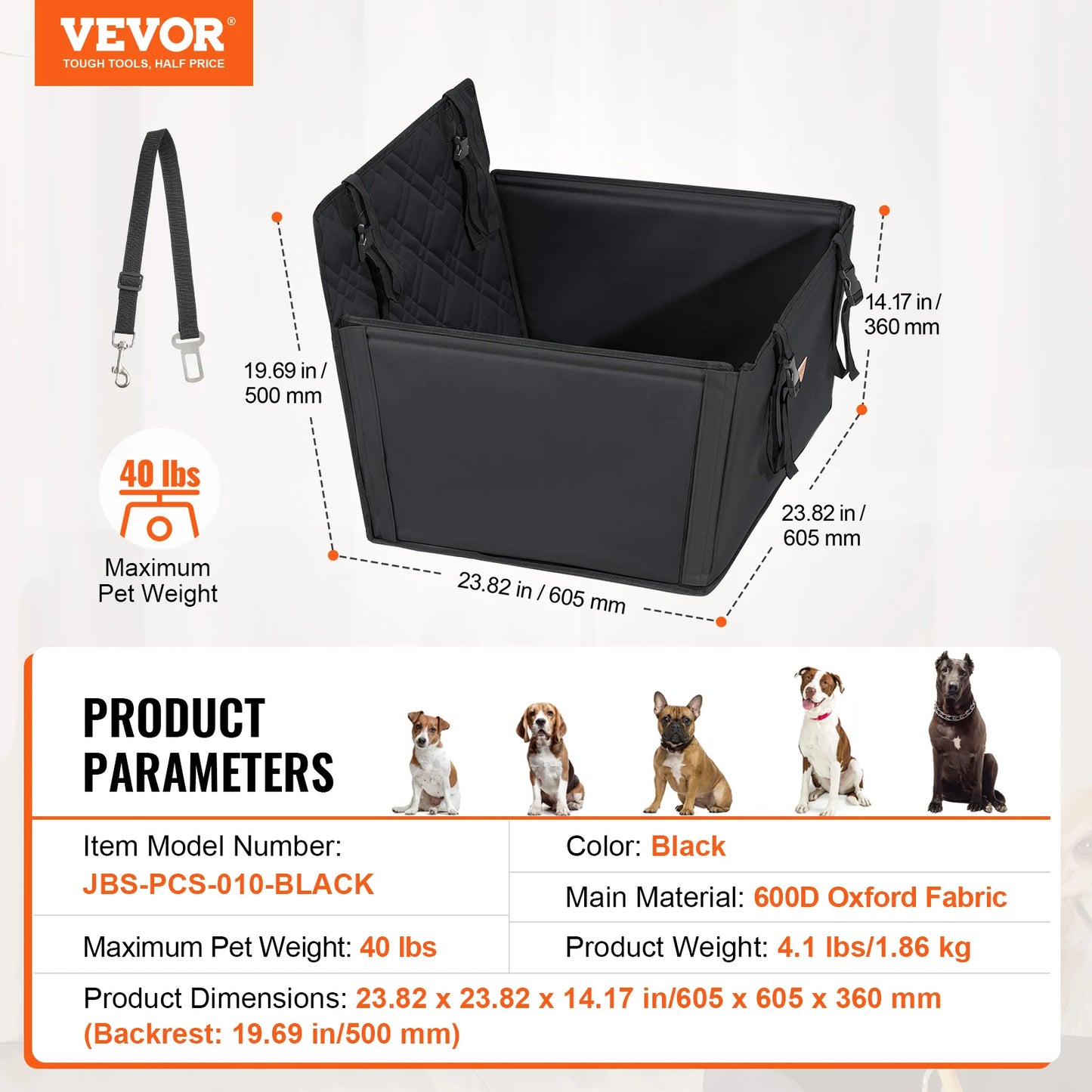 SucceBuy Dog Car Seat Waterproof Booster With ClipOn Leash