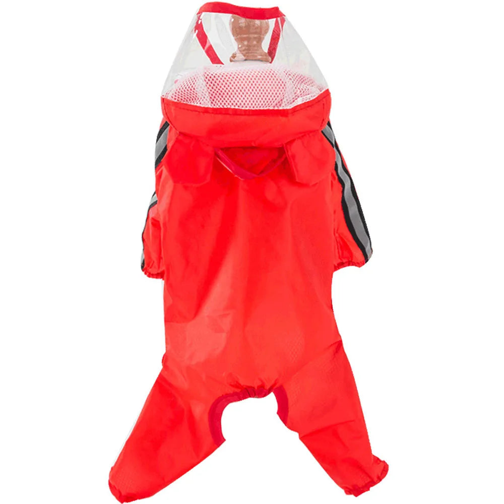 Cute Bear Shape Dog Raincoat With Hat And Reflective Strips