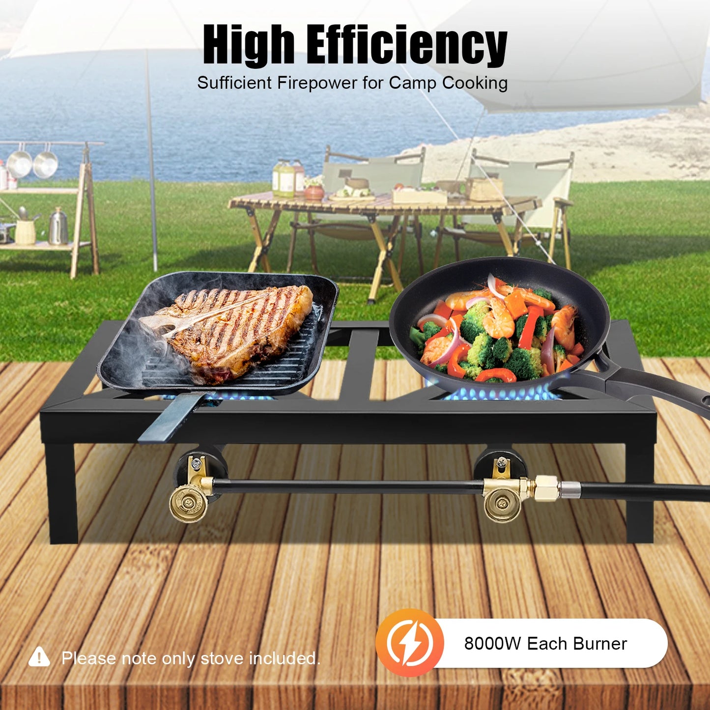 Portable Double Burner Gas Stove With 0-10 PSI Regulator