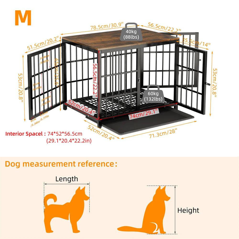 BORWART Wooden Dog Crate Indoor Elevated Kennel End Table With 3 Doors