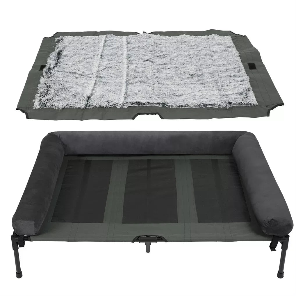 BINGOPAW Outdoor Elevated Cooling Dog Bed Lounger With Plush Bolster