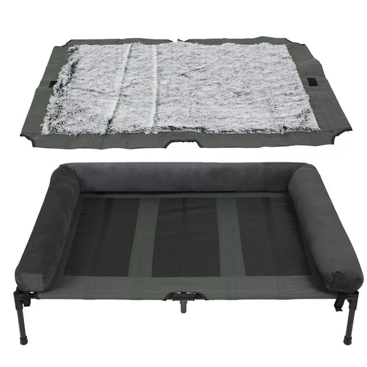 BINGOPAW Outdoor Elevated Cooling Dog Bed Lounger With Plush Bolster