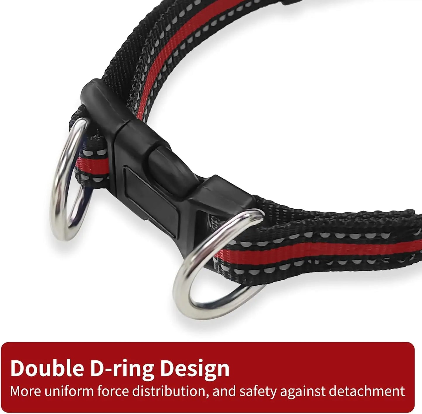 Highly Reflective Adjustable Dog Collar With Dual Metal D Rings
