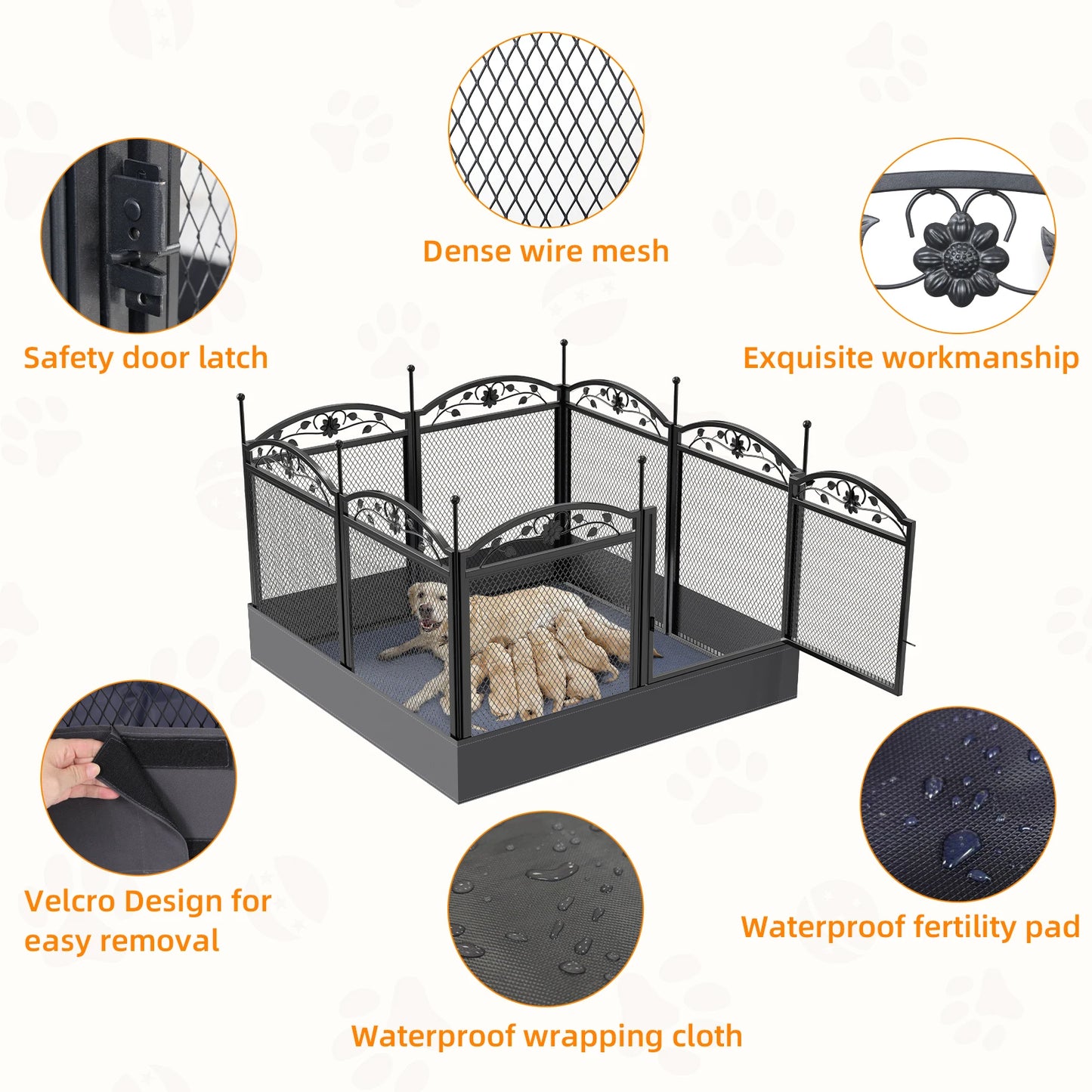 Bingopaw Foldable 8 Panel Metal Dog Playpen With Gate