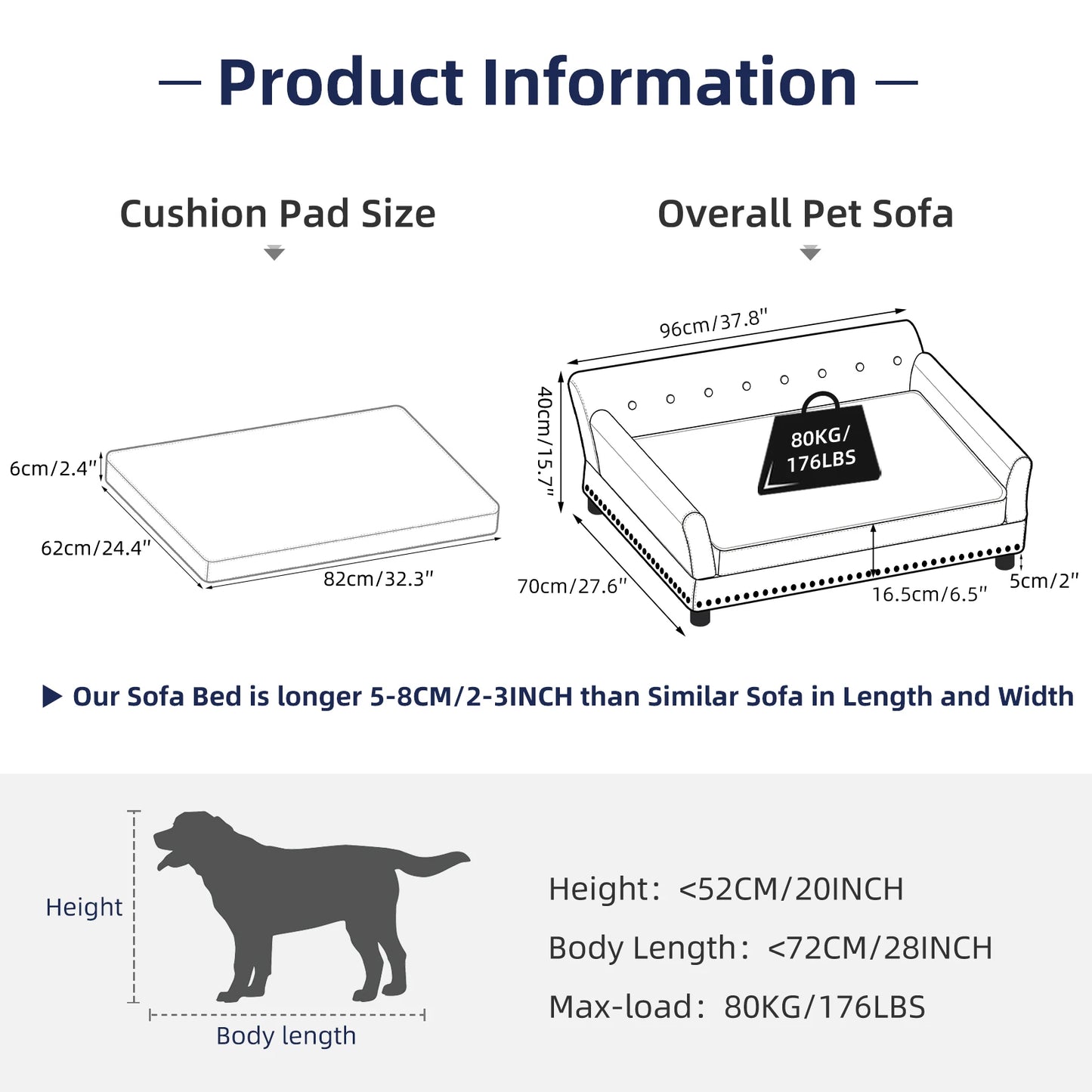 Borwart Luxury Heavy Duty Pet Sofa Bed With Removable Cover