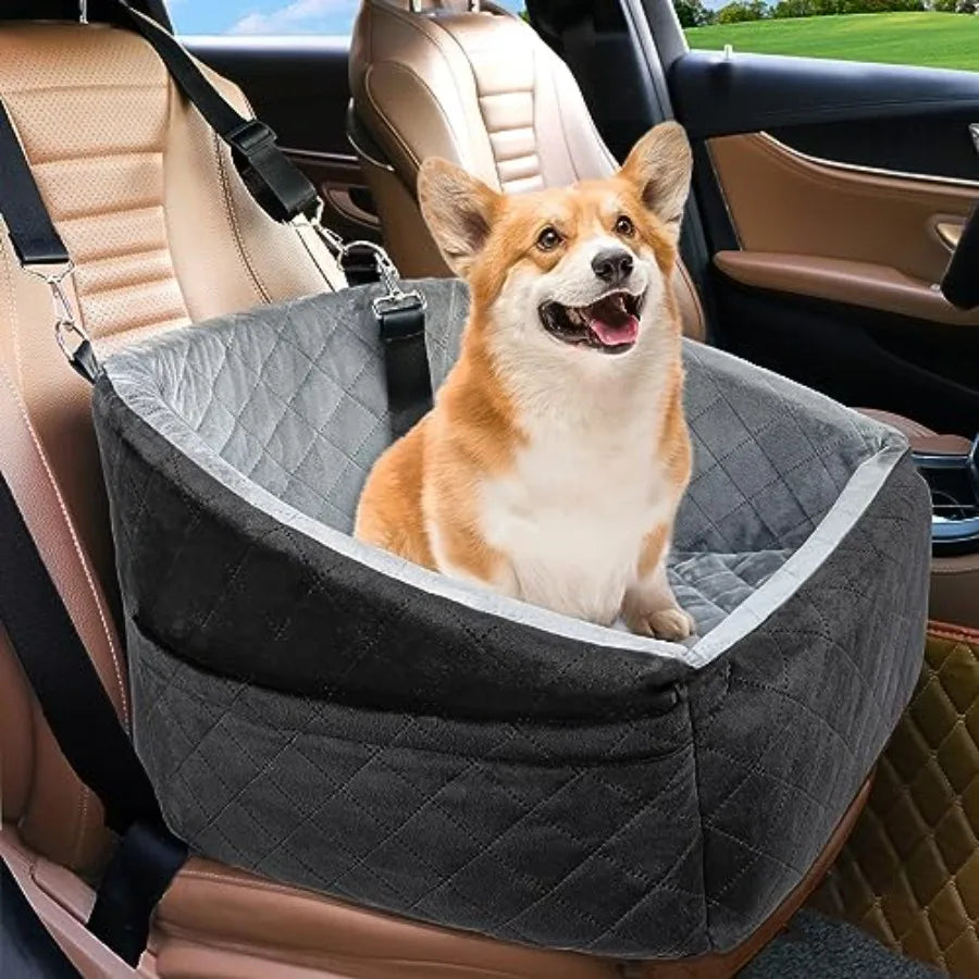 Dog Car Seat for Small Medium Dogs, Detachable Washable Dog Booster Seat Under 30lbs, Pet Car Seat Travel Bed with Storage Pock
