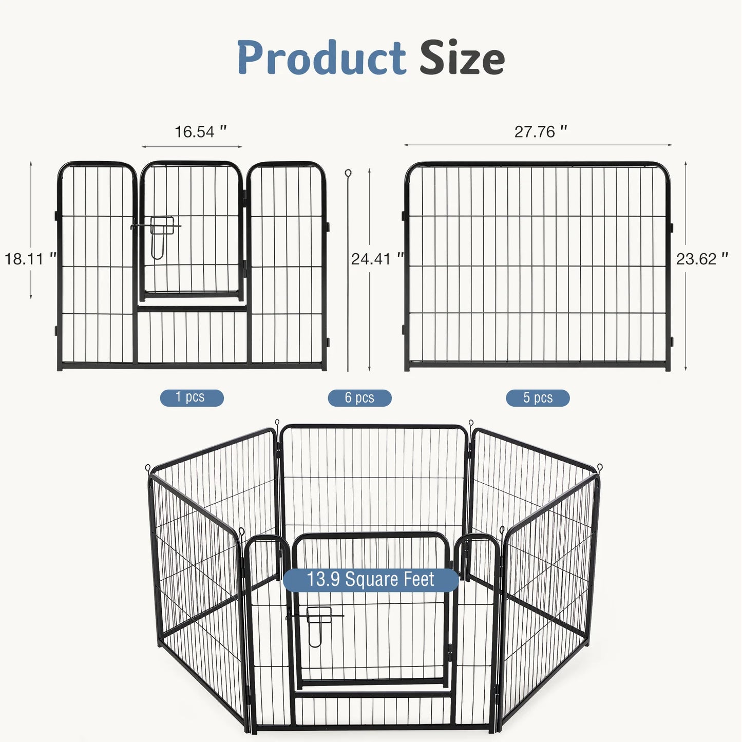 JHK Foldable 6-Panel Metal Dog Playpen For Indoor Outdoor Use