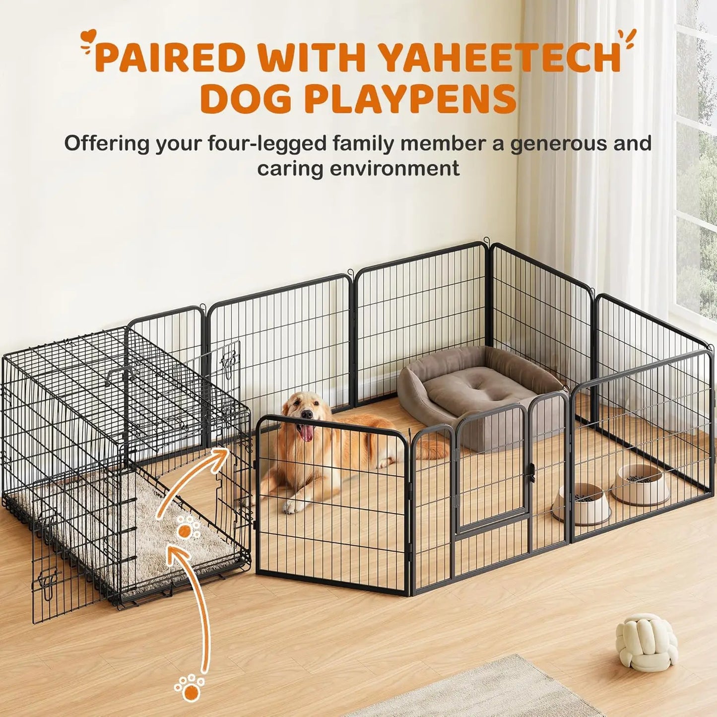 Double Door Dog Crate With Divider, Collapsible Metal Kennel