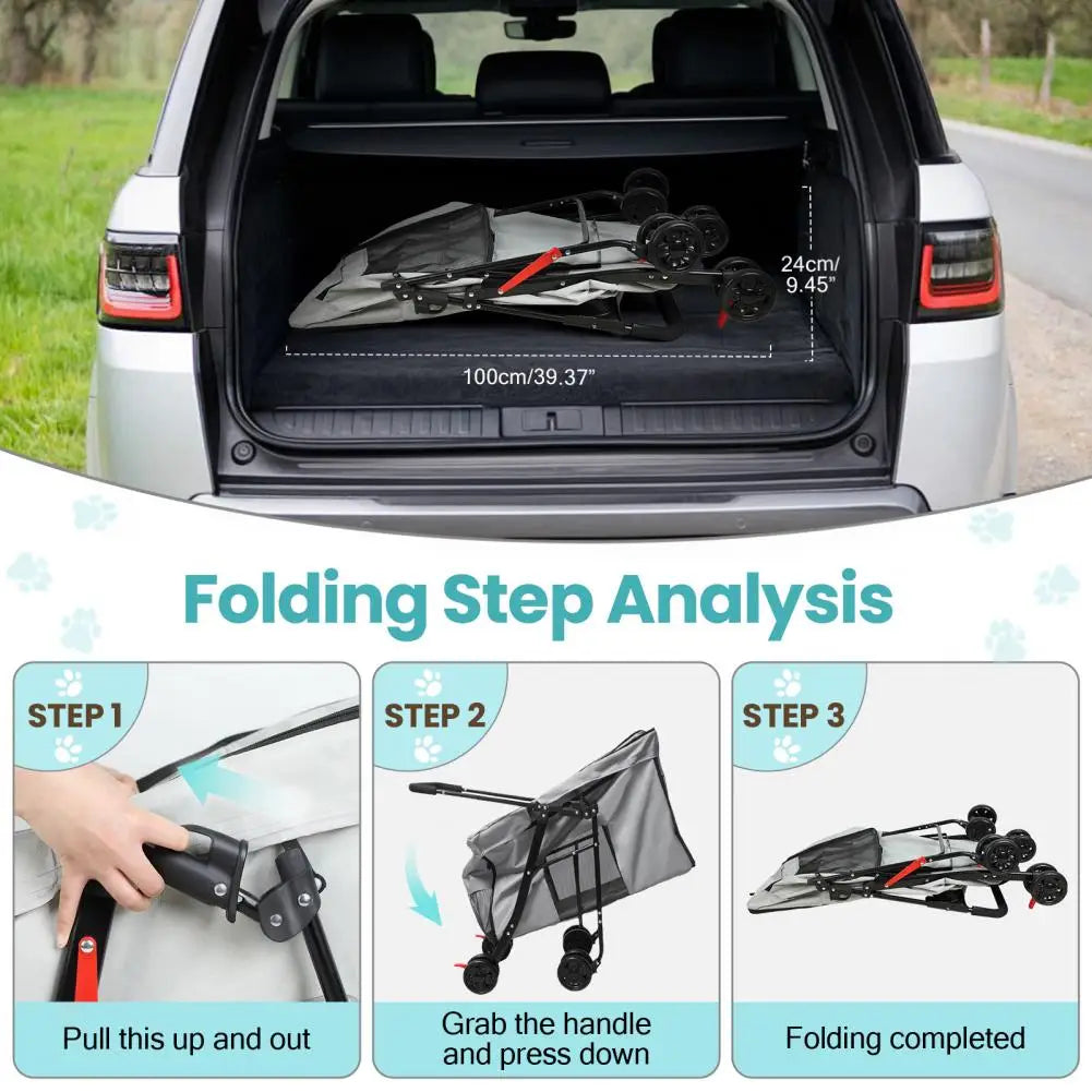 Foldable Dog Stroller With 360 Degree Wheels Five Ventilation Windows