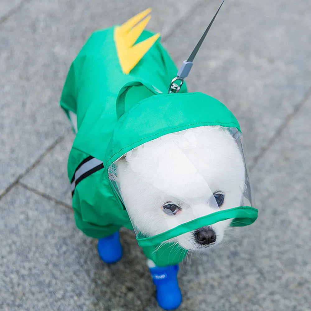 Cute Bear Shape Dog Raincoat With Hat And Reflective Strips