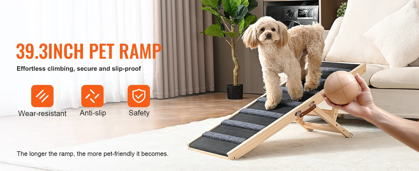 SucceBuy Folding Dog Ramp Anti Slip Adjustable Wooden Pet