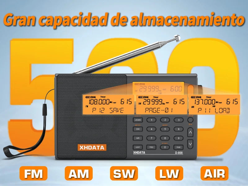 XHDATA D808 Portable Multiband Radio AM FM SW MW SSB