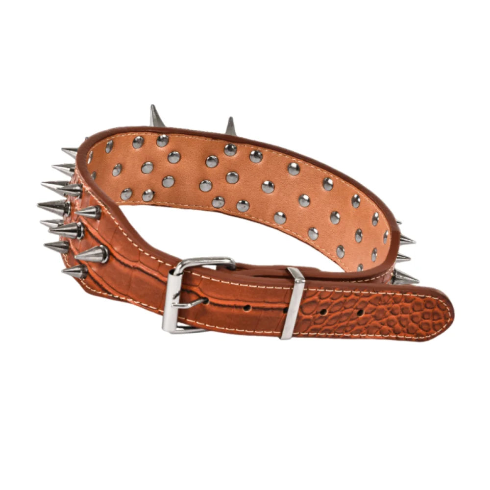 PU Leather Spiked Dog Collar Adjustable Heavy Duty