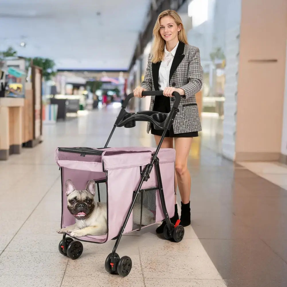 Foldable Dog Stroller With 360 Degree Wheels Five Ventilation Windows
