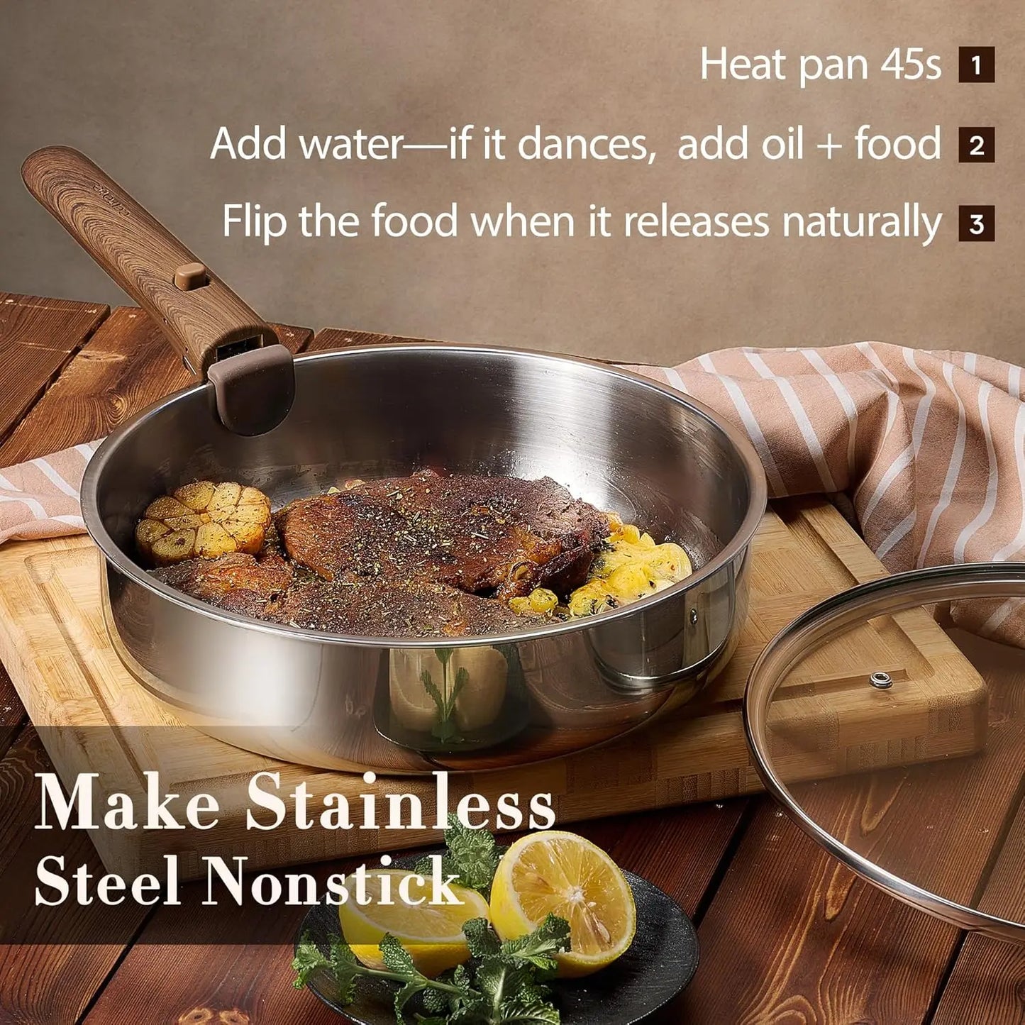 Stainless Steel 19pc Cookware Set With Detachable Handle Induction Compatible