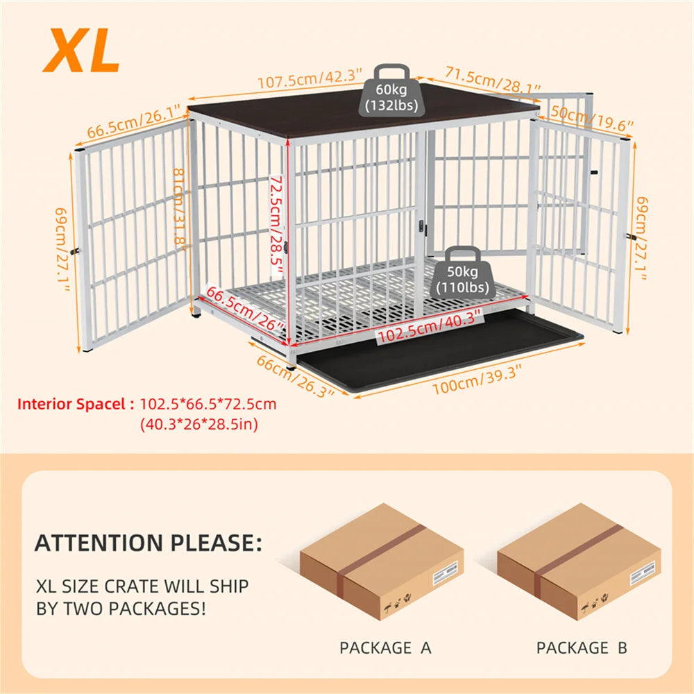 BORWART Wooden Dog Crate Indoor Elevated Kennel End Table With 3 Doors