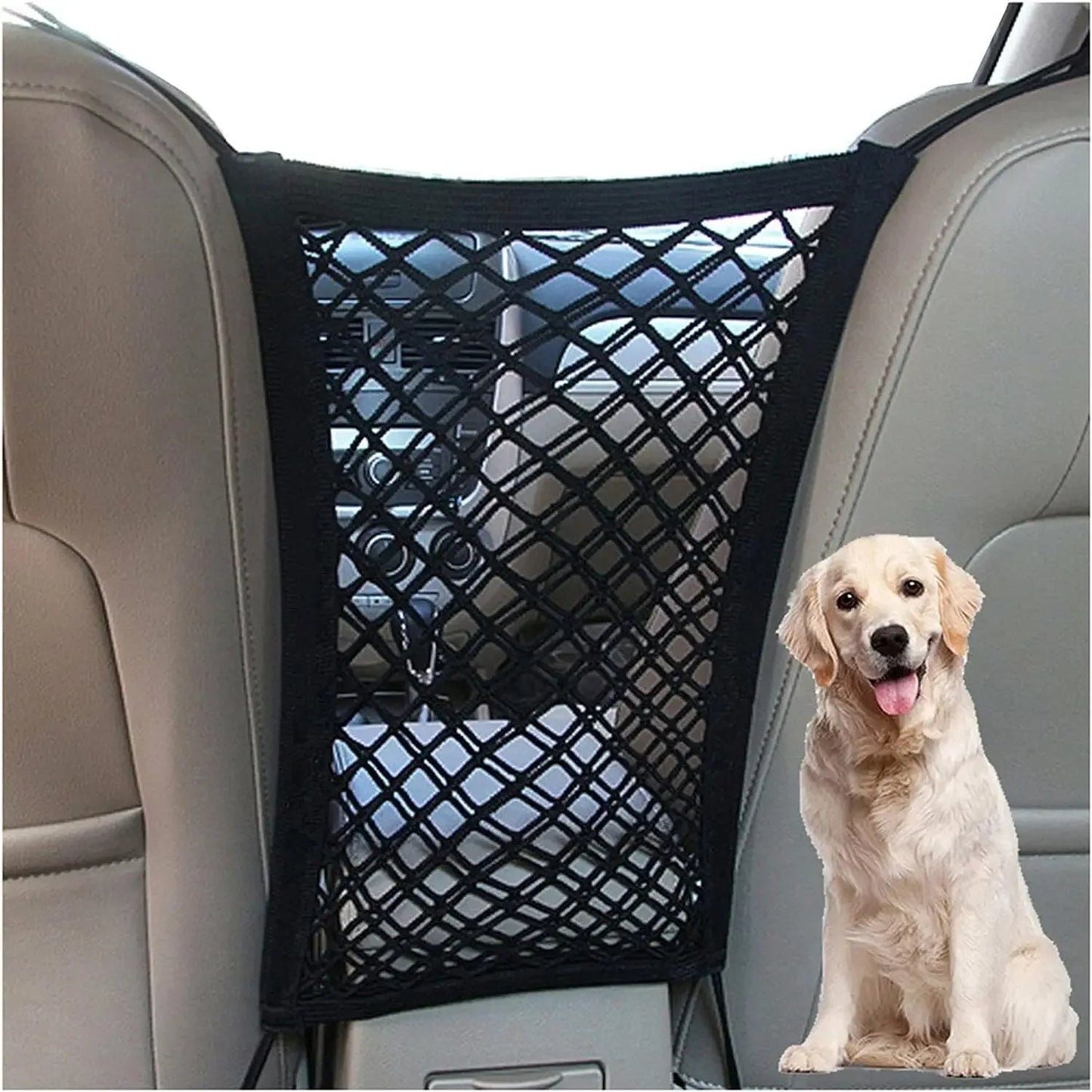 Pet Car Barrier With Automatic Mesh Storage Bag For Back Seat Safety