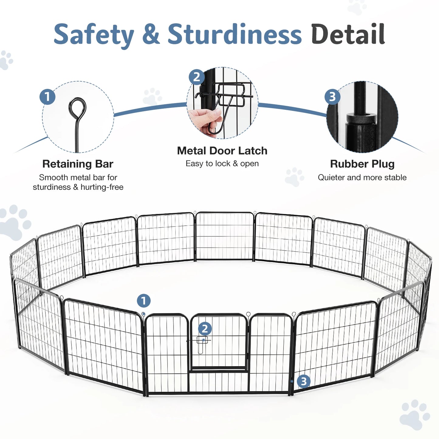 JHK Foldable 16-Panel Dog Playpen Pet Fence For Indoor Outdoor
