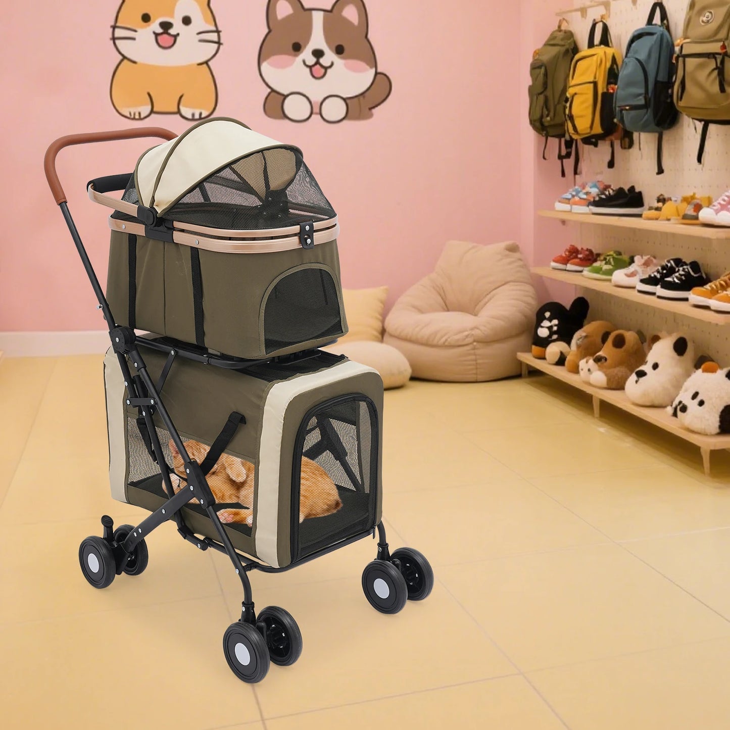 Bymaocar Foldable Pet Stroller Heavy Duty Portable Travel Sunshade Locks