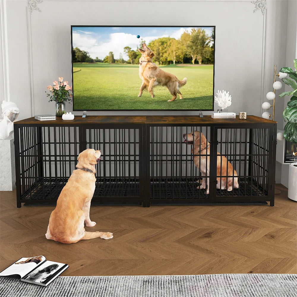 BORWART Wooden Dog Crate Indoor Elevated Kennel End Table With 3 Doors