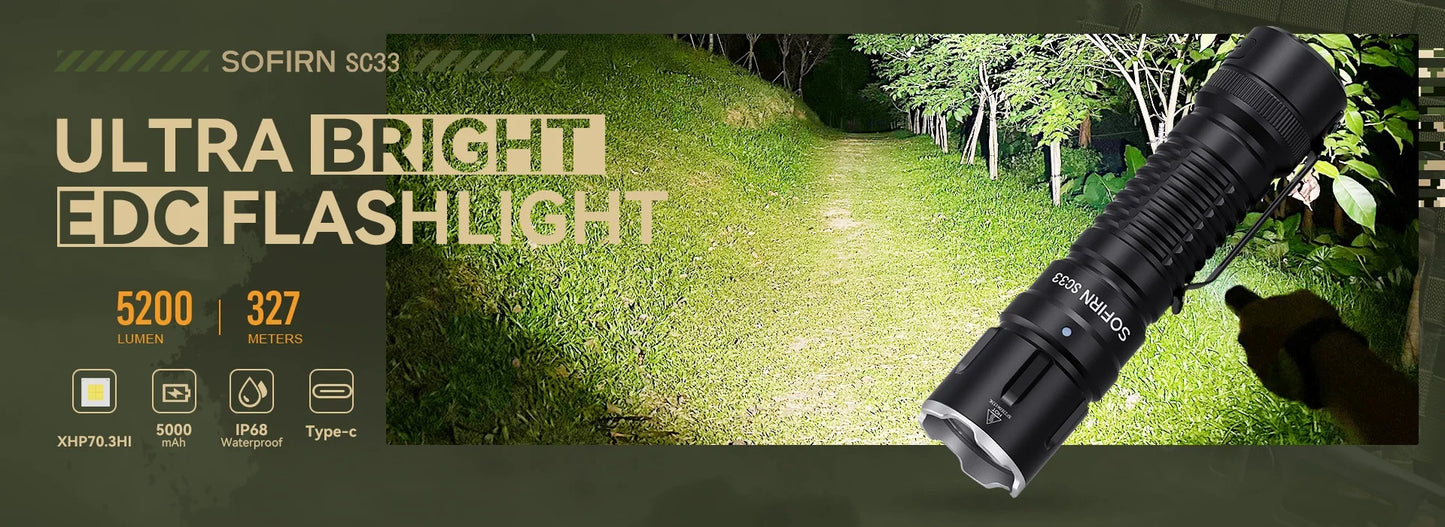 Sofirn SC33 XHP70.3 HI LED Flashlight 5200lm USB-C Rechargeable Torch