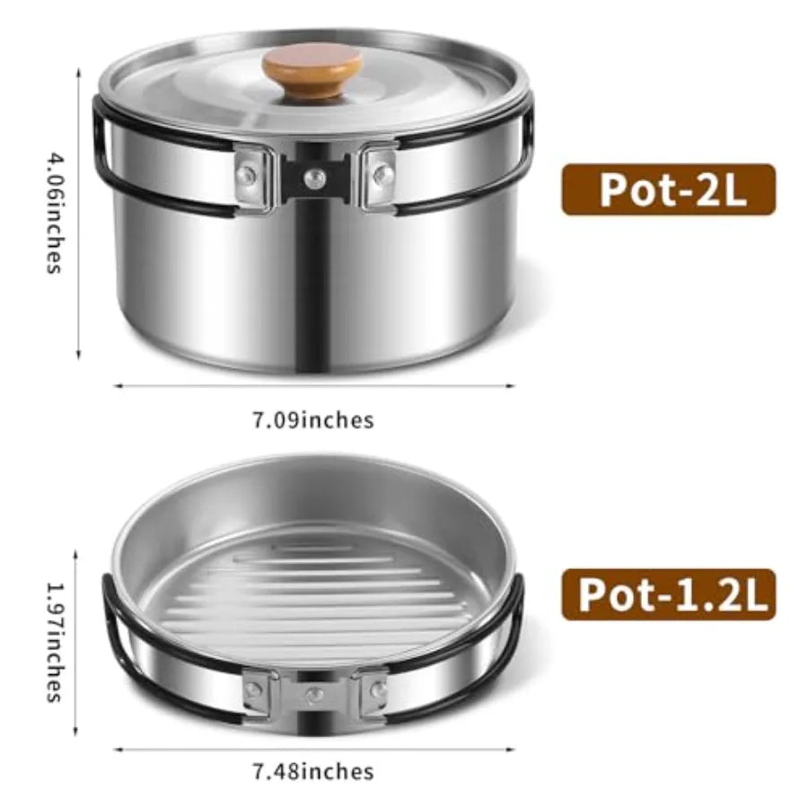 11 Piece Camping Cookware Set Stainless Steel Nonstick Pots Pans Bowls