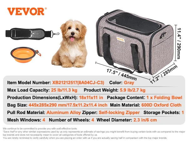 Pet Carrier Backpack With Wheels And Telescopic Handle For Travel