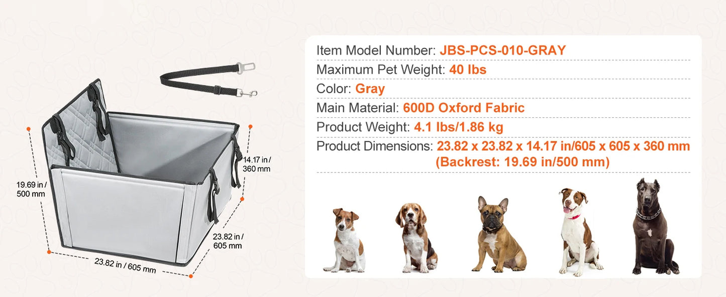 SucceBuy Dog Car Seat Waterproof Booster With ClipOn Leash