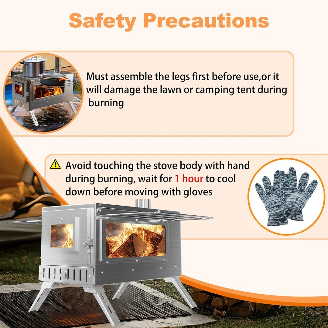 Hot Tent Wood Burning Stove Portable With Stainless Chimney Pipes