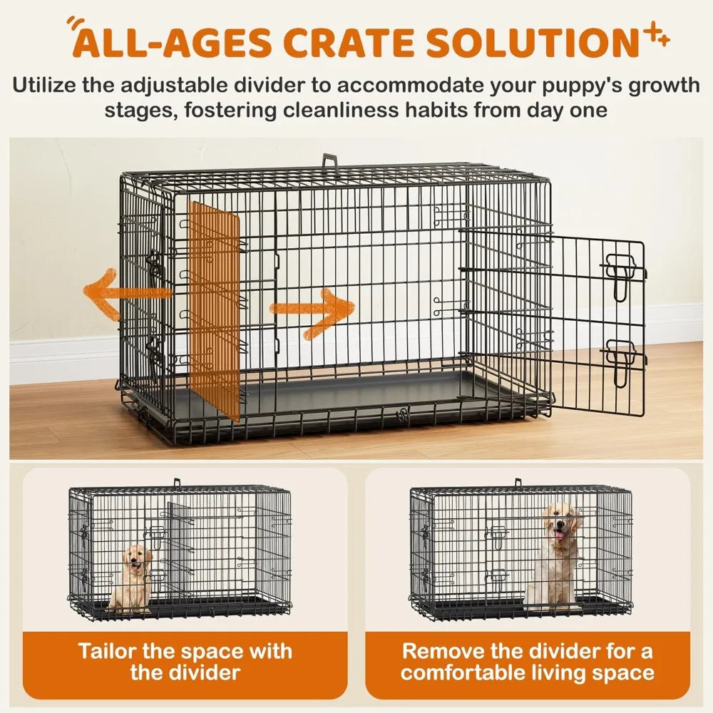 Double Door Dog Crate With Divider And Removable Tray