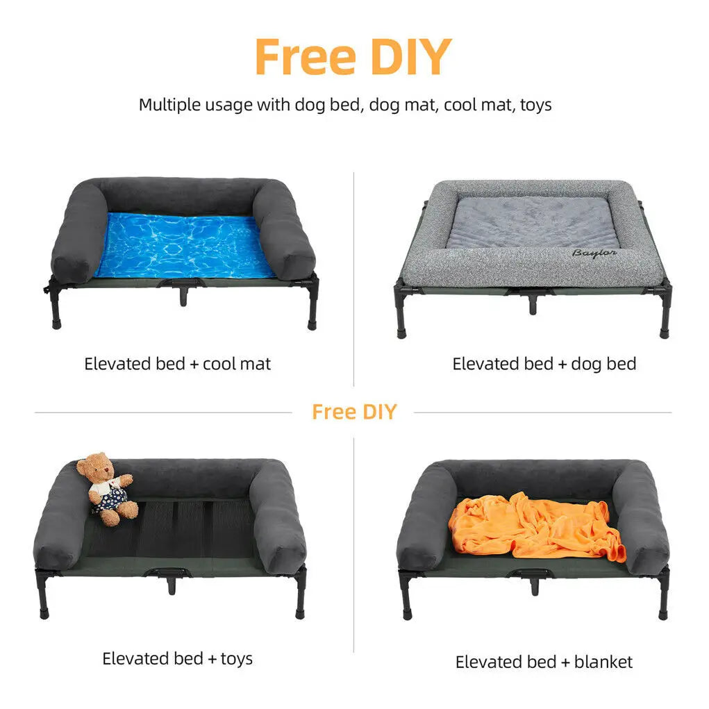 Bingopaw Elevated Cooling Dog Bed With Mesh Bolster Indoor Outdoor