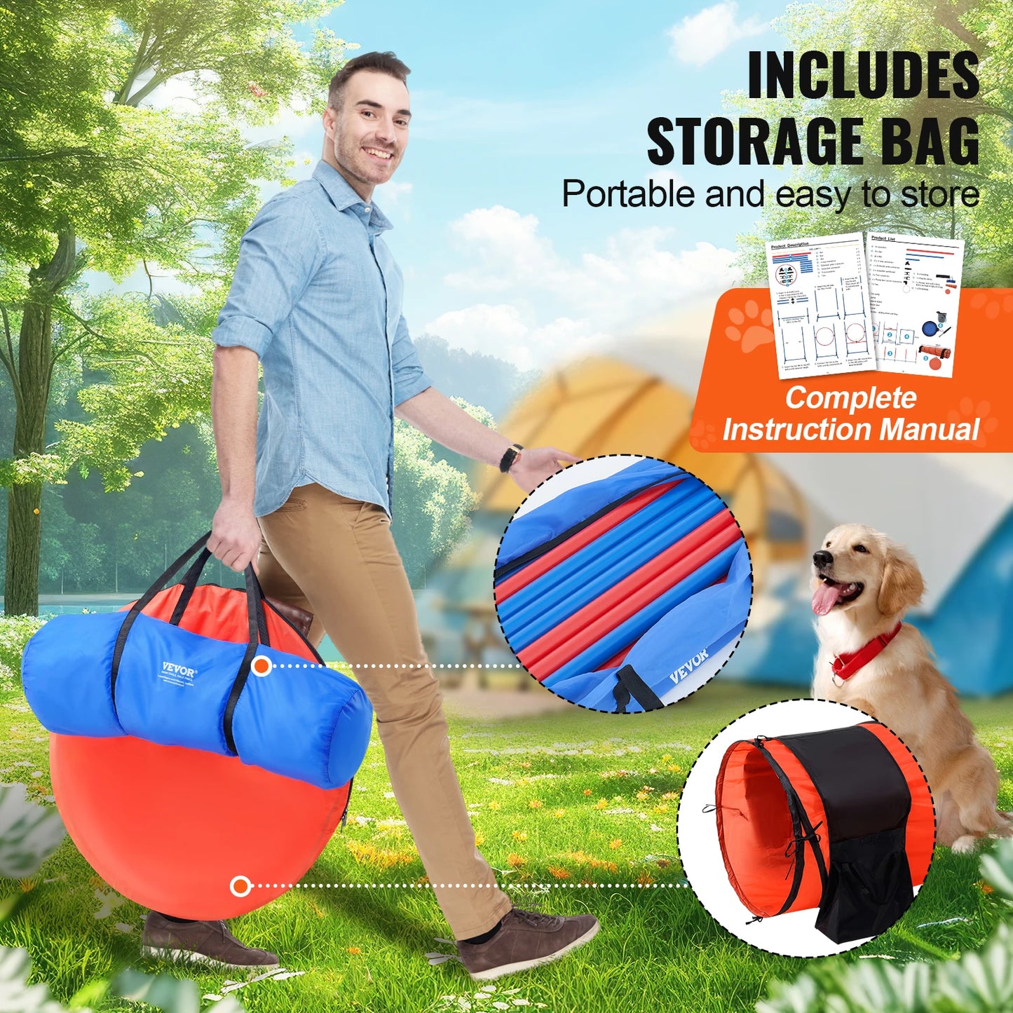 Dog Agility Training Equipment Set With Adjustable Hurdles And Obstacle Tunnel