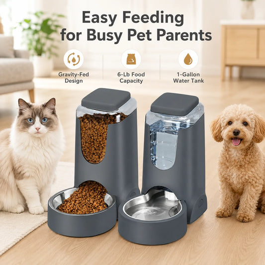 Automatic Pet Feeder and Water Dispenser Station with Stainless Bowl