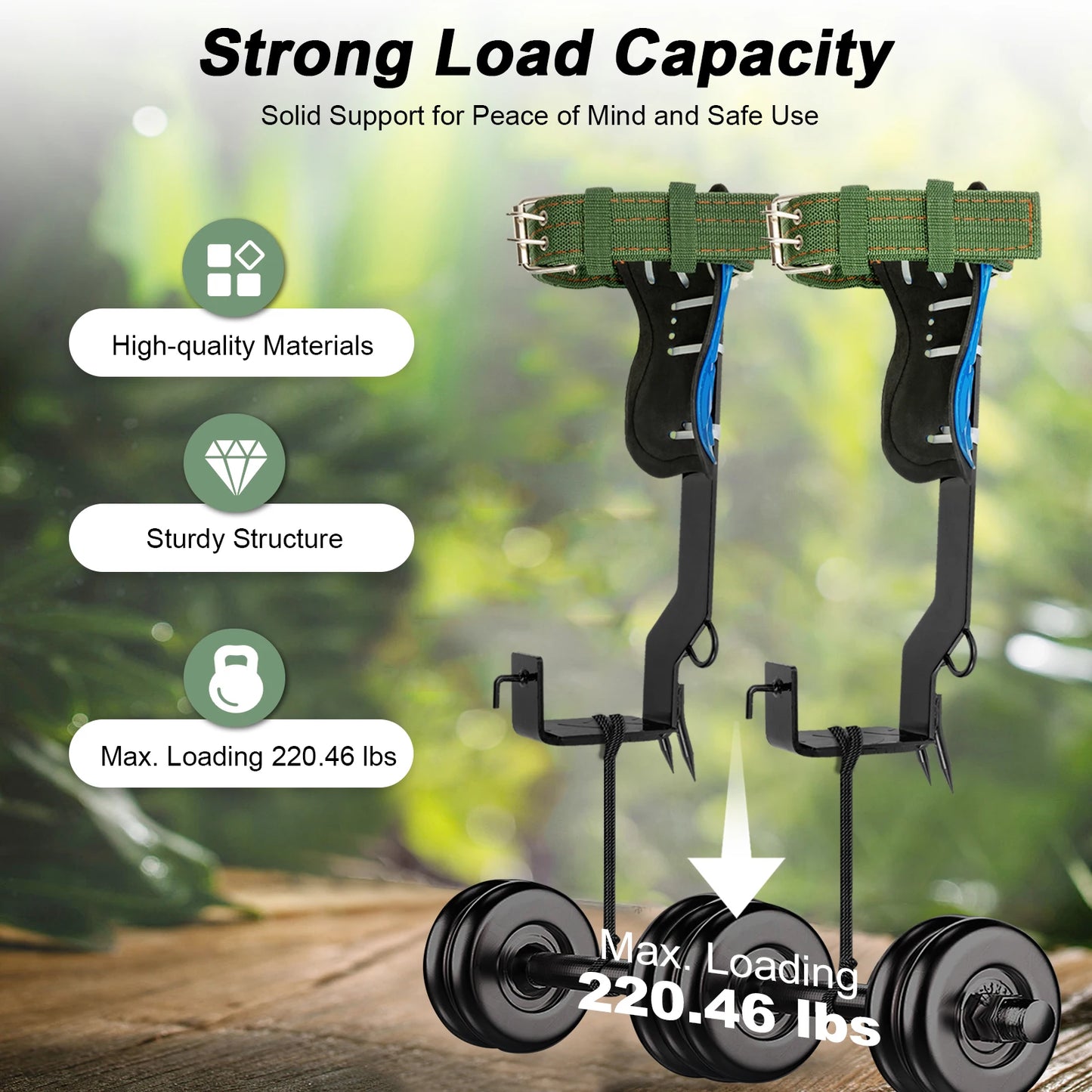 Professional Tree Climbing Spikes Kit With Safety Harness Capacity 220lbs