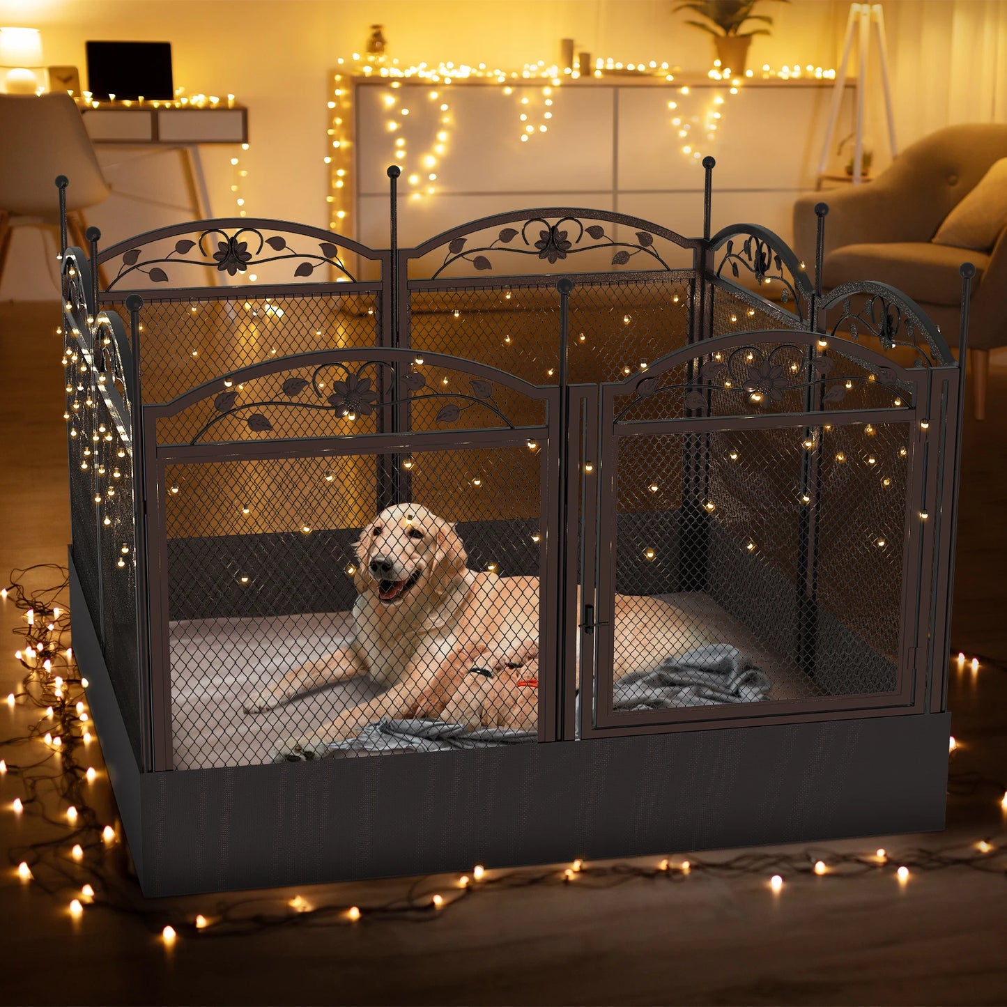 Bingopaw Foldable 8 Panel Metal Dog Playpen With Gate