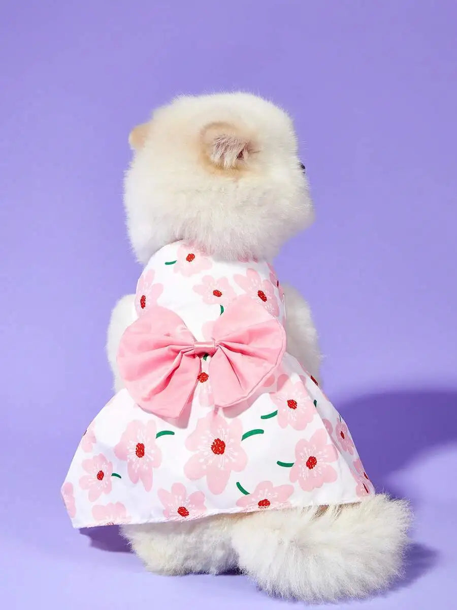 Valentines Day Heart Print Bow Decor Pet Dress For Dog