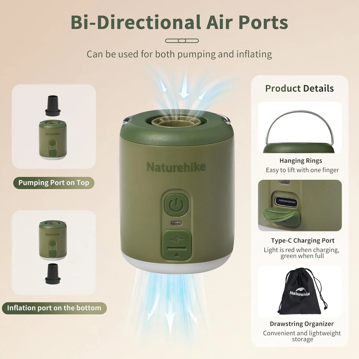 Naturehike Portable Multi Function Air Pump For Inflatable Mat
